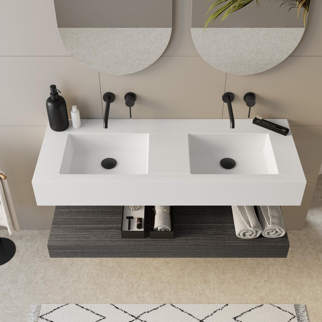 Matt white double sink top 120 cm - Medina