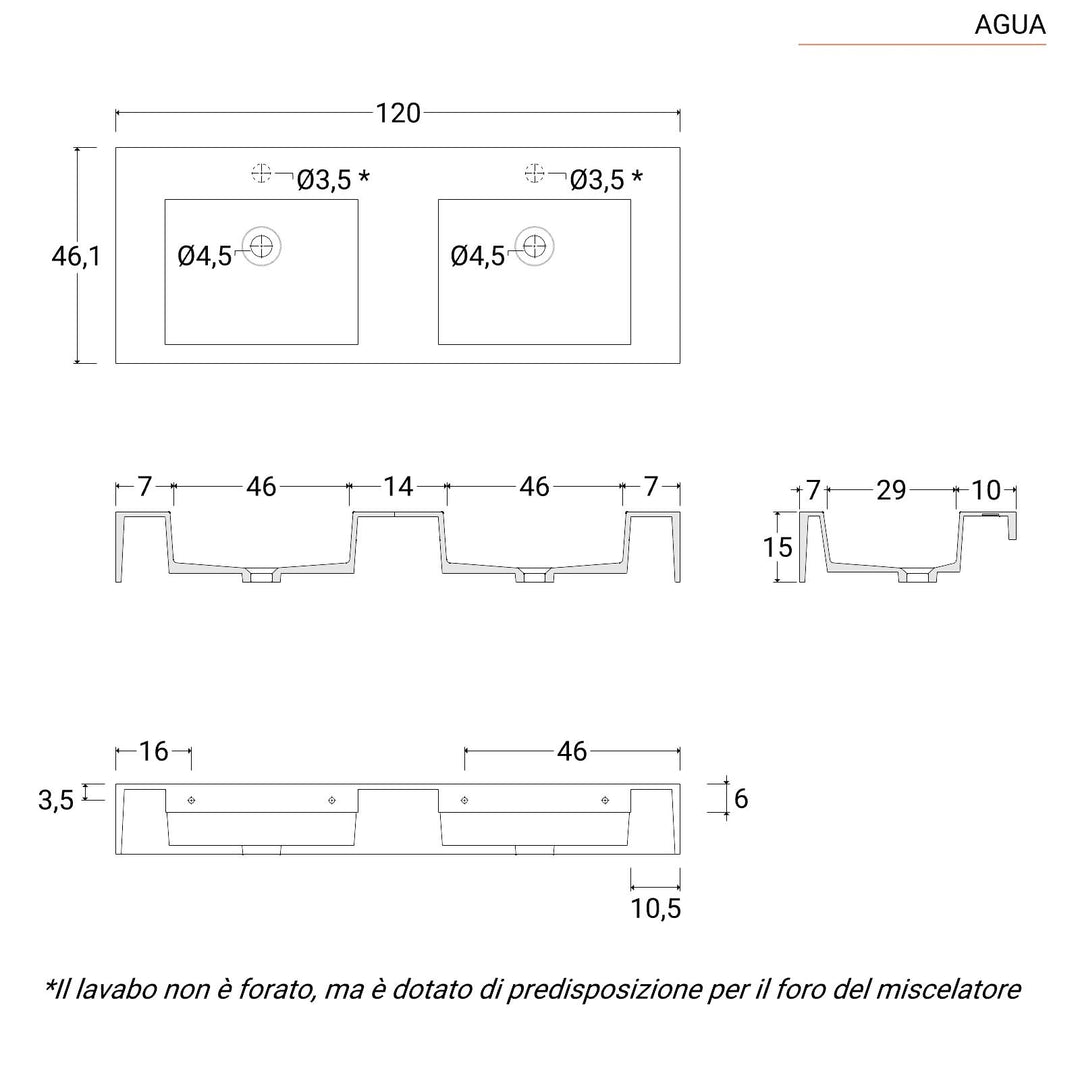 Matt white double sink top 120 cm - Medina