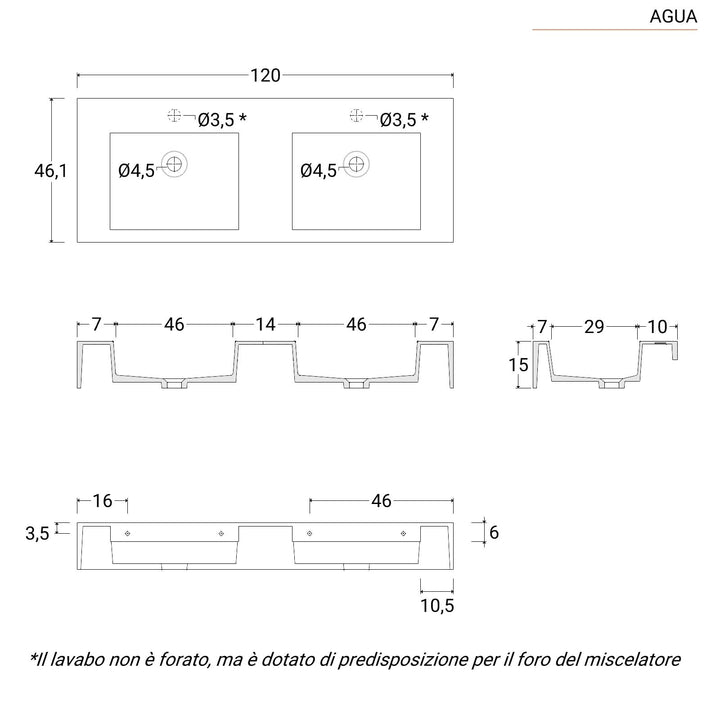 Matt white double sink top 120 cm - Medina