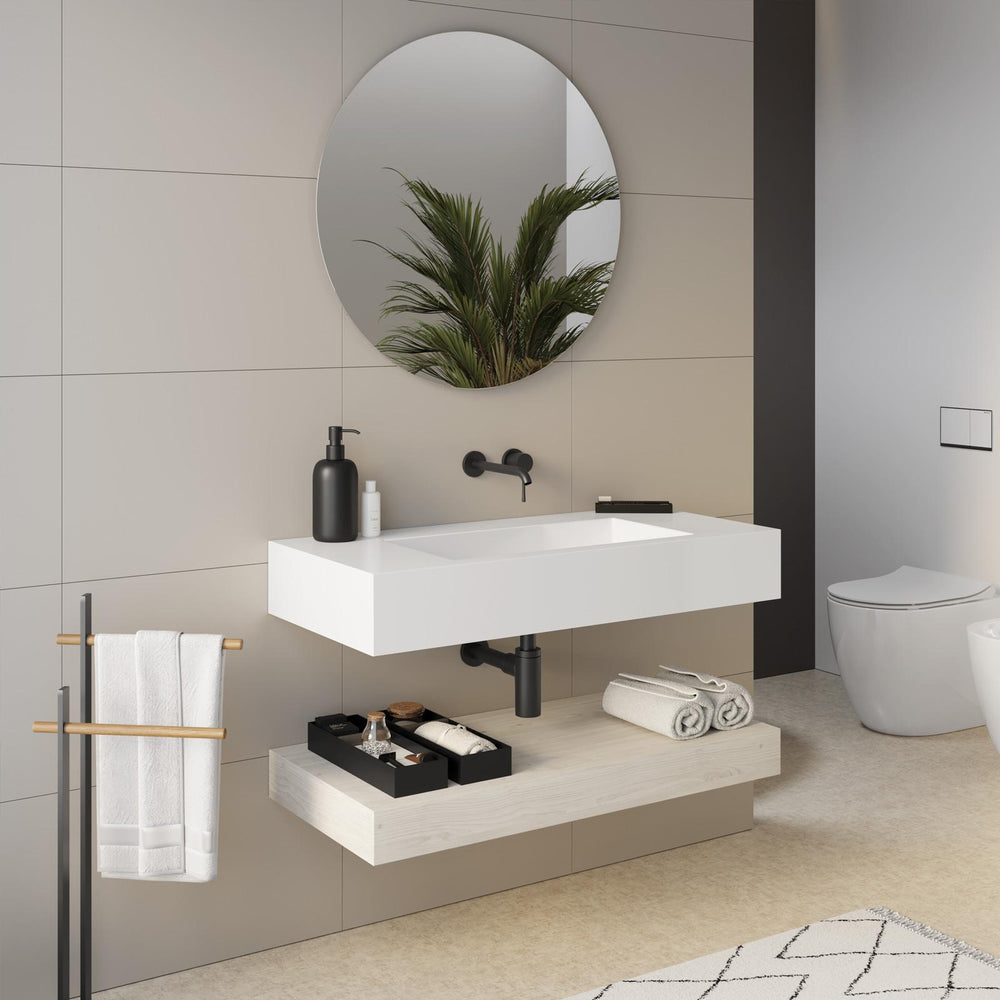 White washbasin top 100 cm with white oak countertop - Medina
