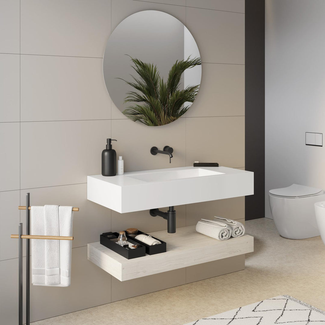 White washbasin top 100 cm with white oak countertop - Medina