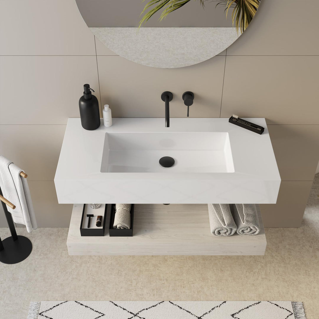 White washbasin top 100 cm with white oak countertop - Medina