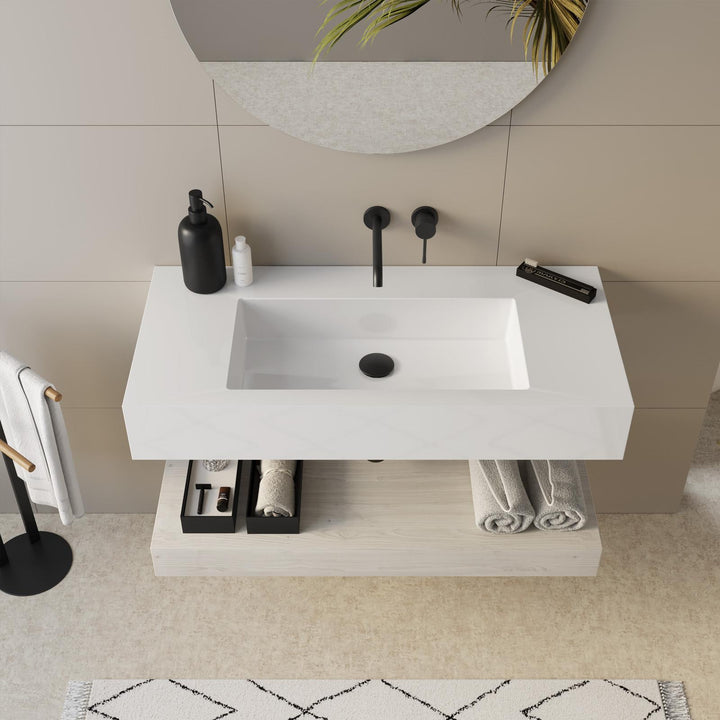 White washbasin top 100 cm with white oak countertop - Medina